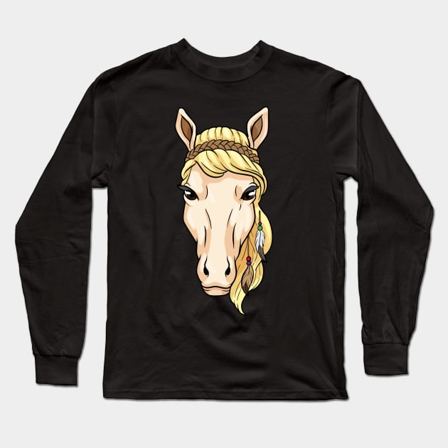 Horse with Earrings & Headband Long Sleeve T-Shirt by Markus Schnabel